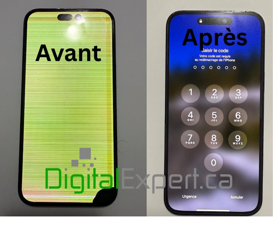 Écran iPhone avant/après réparation