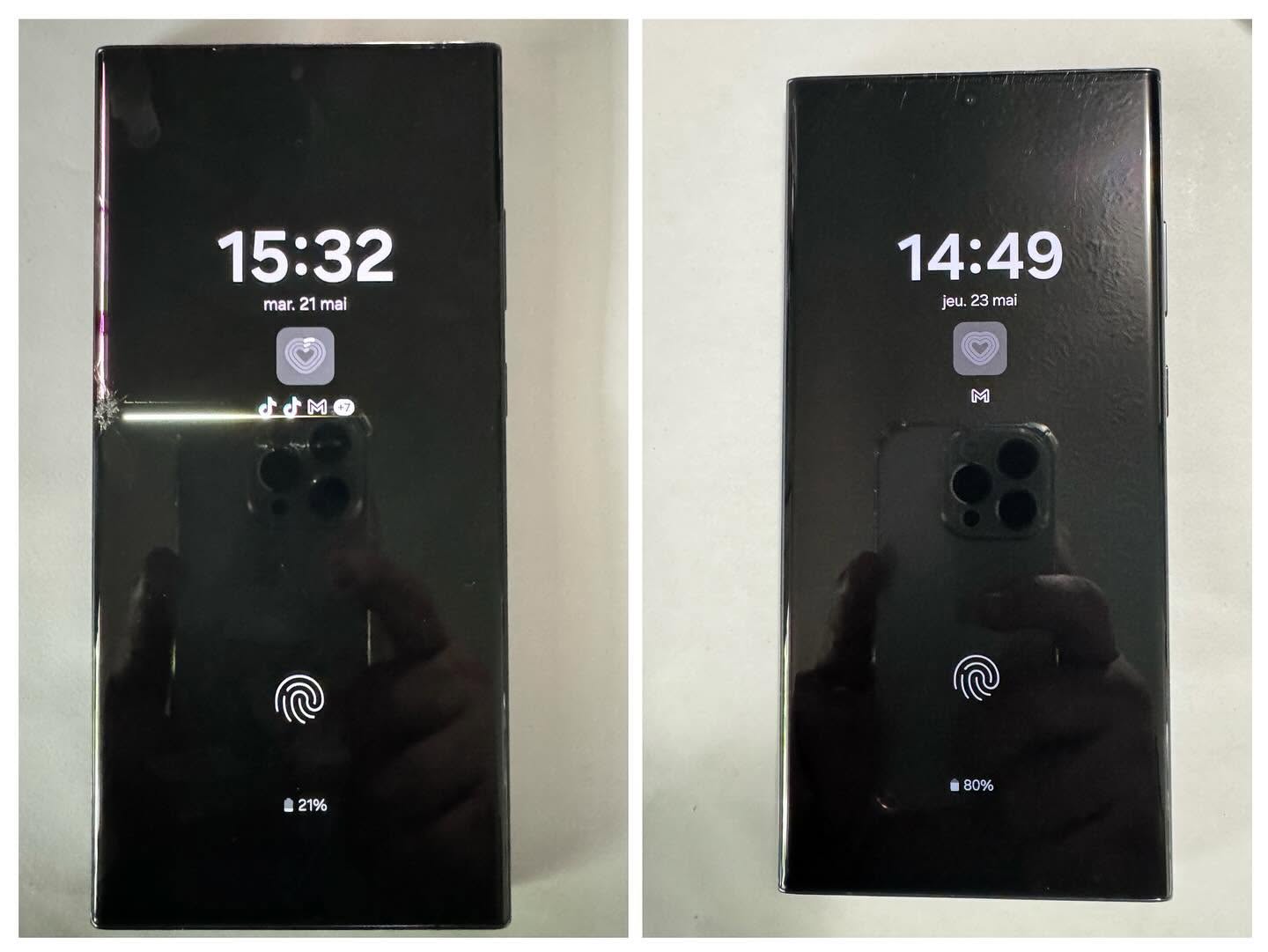 Écran Samsung Galaxy avant/après réparation
